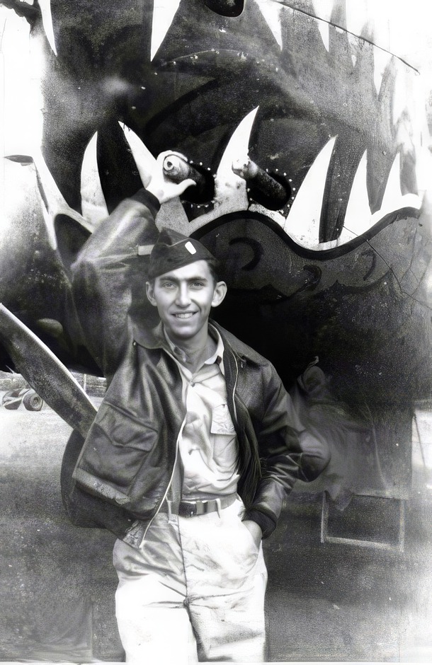 Belvin H. Robin in front of a 498th Squadron B-25H, Biak